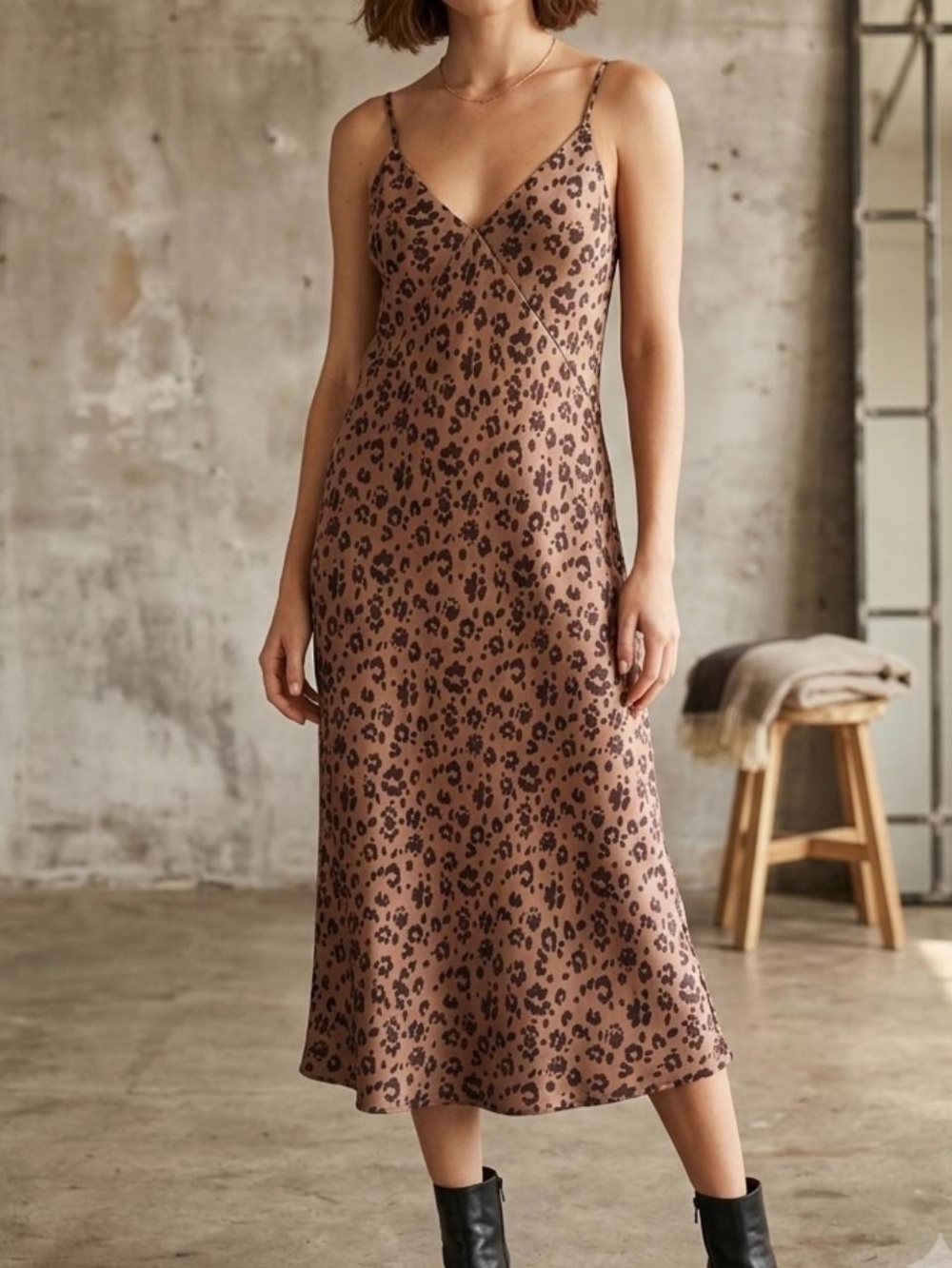 A New Day Satin Midi Slip Dress Y2K Leopard